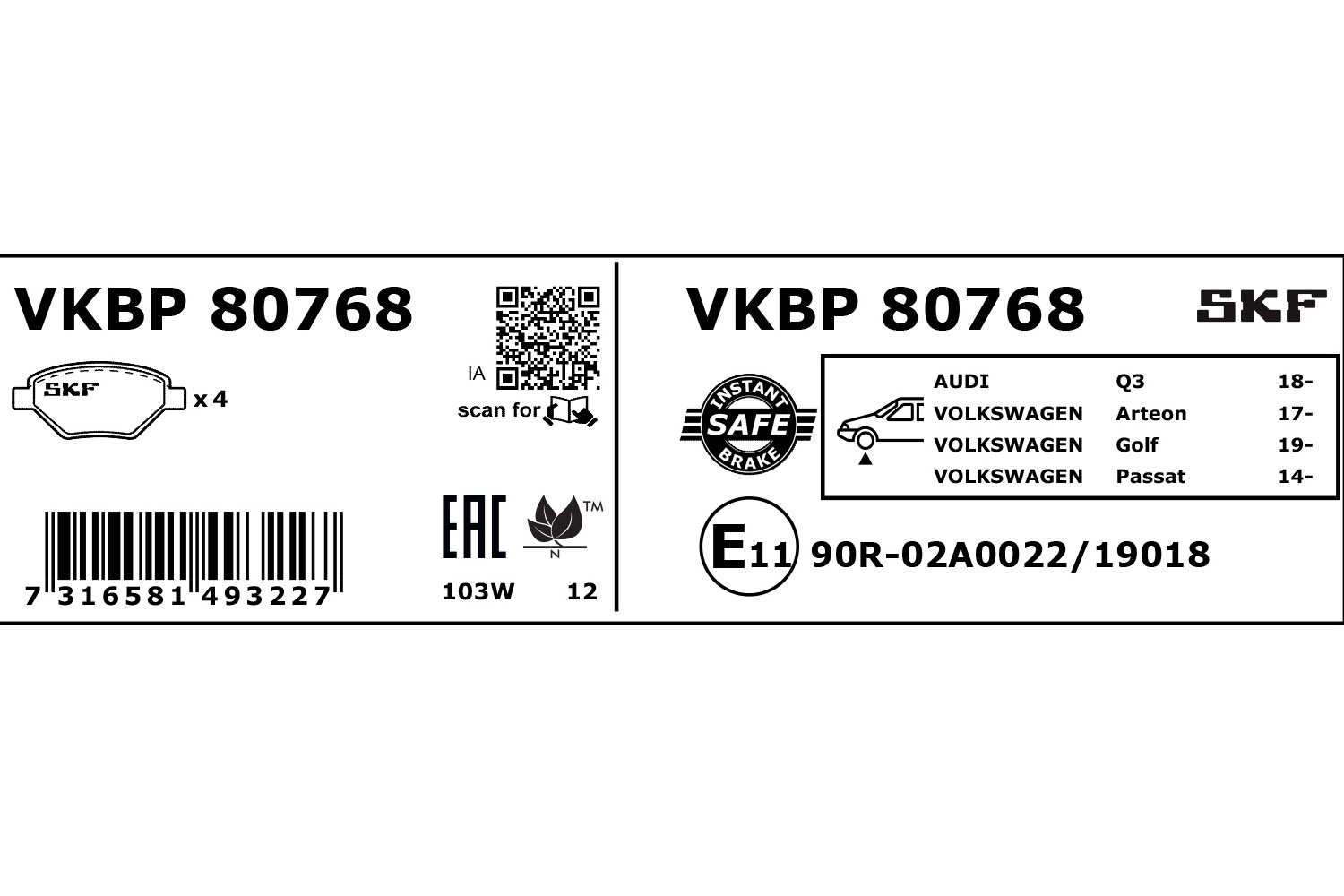 SKF VKBP 80768 Bremsbelagsatz, Scheibenbremse